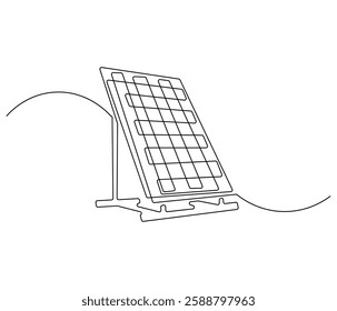 Continuous one line drawing of solar panel. Single line drawing illustration of renewable energy solar panel. Green energy concept vector art. Doodle line illustration.