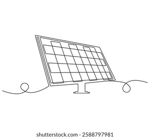Continuous one line drawing of solar panel. Single line drawing illustration of renewable energy solar panel. Green energy concept vector art. Doodle line illustration.