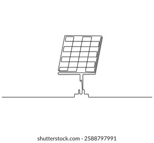 Continuous one line drawing of solar panel. Single line drawing illustration of renewable energy solar panel. Green energy concept vector art. Doodle line illustration.