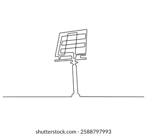 Continuous one line drawing of solar panel. Single line drawing illustration of renewable energy solar panel. Green energy concept vector art. Doodle line illustration.