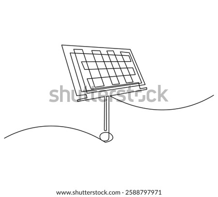 Continuous one line drawing of solar panel. Single line drawing illustration of renewable energy solar panel. Green energy concept vector art. Doodle line illustration.