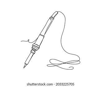 Continuous one line drawing of soldering iron icon in silhouette on a white background. Linear stylized.