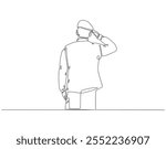 Continuous one line drawing of soldier salute. One line drawing illustration of soldier salute for remembrance. Remembrance day concept single line. Editable outline