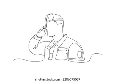 Continuous one line drawing a soldier salute at remembrance  day to show respect. Remembrance day concept. Single line draw design vector graphic illustration.