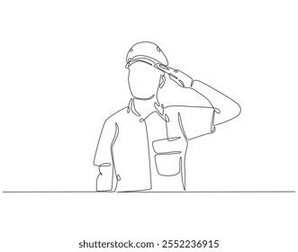 Continuous one line drawing of soldier salute. One line drawing illustration of soldier salute for remembrance. Remembrance day concept single line. Editable outline