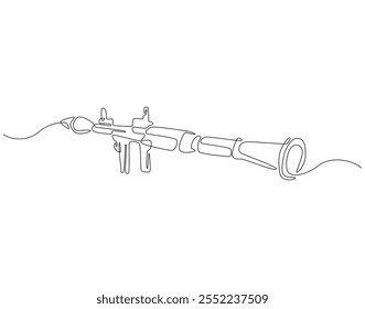 Um desenho contínuo de uma linha de lança-foguetes de soldado. Ilustração de desenho de uma linha do lançador de mísseis. RPG, lançador anti - tanque, conceito de equipamento soldado linha única. Estrutura de tópicos editável
