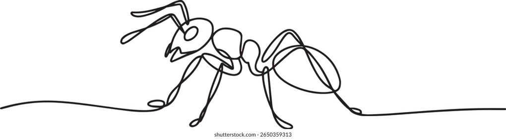 Continuous one line drawing of a soldier ant in minimal single line art style, editable black vector

