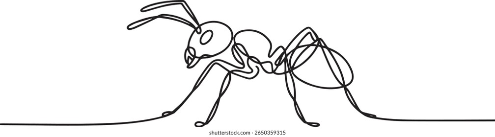 Continuous one line drawing of a soldier ant in minimal single line art style, editable black vector

