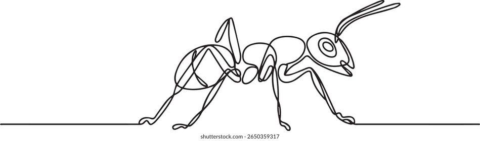 Continuous one line drawing of a soldier ant in minimal single line art style, editable black vector

