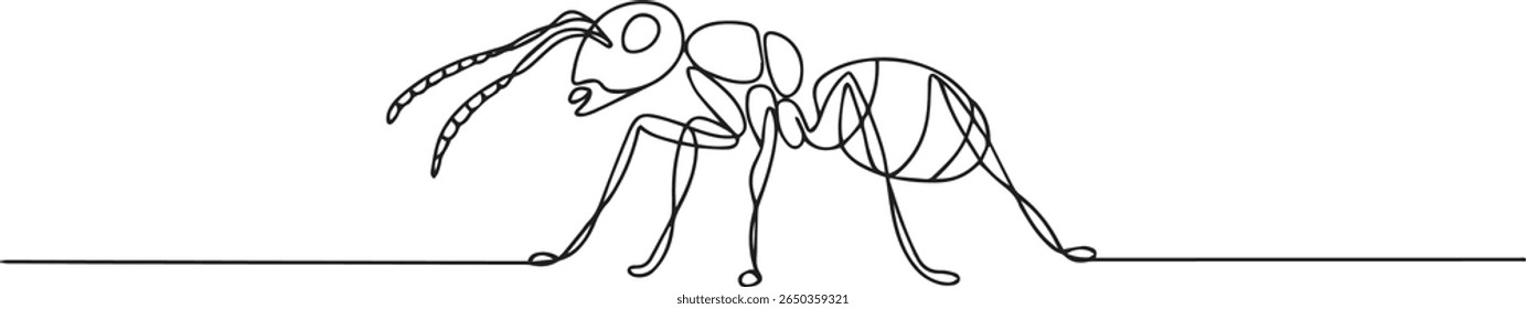 Continuous one line drawing of a soldier ant in minimal single line art style, editable black vector

