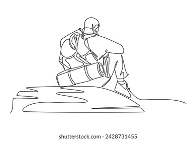 Continuous one line drawing A solo hiker. Teamwork hiking. Single line draw design vector