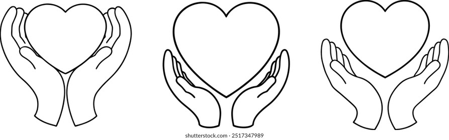 Continuous one line drawing some hands holding heart symbol. Get some compliments. Socialize well. Symbol of interest. Praise. National Screenwriters Day. Single line draw design vector illustration.