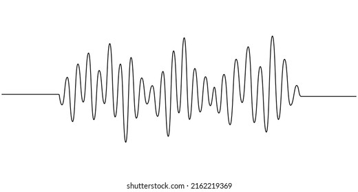 Continuous One Line Drawing Of Sound Wave With Different Amplitude. Soundwave In Simple Linear Style For Banner Music, Webinar, Online Training. Editable Stroke. Doodle Vector Illustration