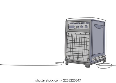 Sistema continuo de sonido de dibujo de una línea y ilustración vectorial de la caricatura del altavoz. Concepto de equipo de herramientas musicales. Estilo de caricatura plano adecuado para banda, música, concierto, artista. Diseño de traza de línea única