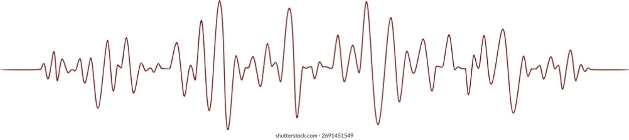 Continuous one line drawing of sound wave with different amplitude. Soundwave in simple linear style for banner music, webinar, online training. Editable stroke. Doodle vector illustration	
