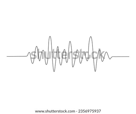 Continuous one line drawing of Sound Waves. Audio spectrum outline vector illustration. Editable stroke.