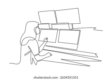 Continuous one line drawing a space room remote control work. Professional job profession minimalist concept. Single line draw design vector graphic illustration