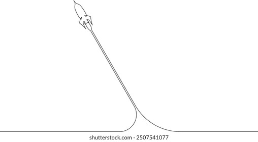 Continuous one line drawing spaceship takeoff. Rocket launch. Space. One continuous line isolated minimal illustration.