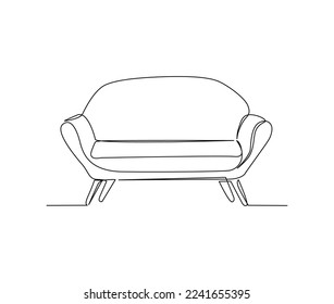 Continuous one line drawing of spacious modern chair sofa furniture. Stylish furniture Hand drawn vector illustration. 