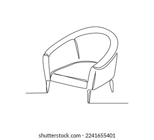 Continuous one line drawing of spacious modern armchair furniture. Stylish furniture Hand drawn vector illustration. 
