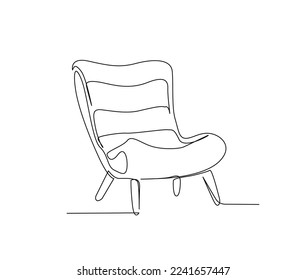 Continuous one line drawing of spacious modern chair sofa furniture. Stylish sofa furniture Hand drawn vector illustration. 