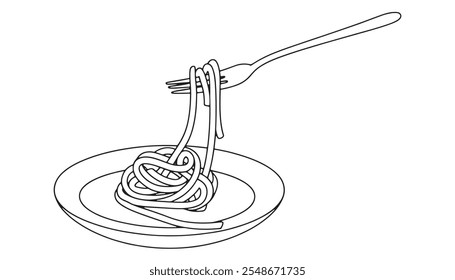 Continuous one Line Drawing of Spaghetti with Fork 