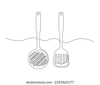 Continuous one line drawing of spatula. Kitchen tool outline vector illustration. Editable stroke. 