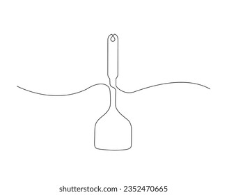 Kontinuierliche Zeichnung einer Linie von Spatel. Küchenspatula Umriss Vektorgrafik. Bearbeitbarer Strich. 