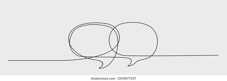 Continuous one line drawing of speech bubble, Black and white graphics vector minimalist linear illustration made of single line