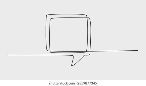 Continuous one line drawing of speech bubble, Black and white graphics vector minimalist linear illustration made of single line