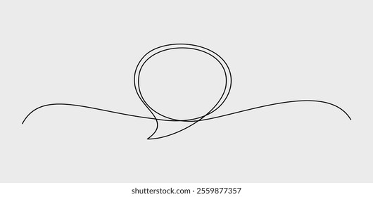 Continuous one line drawing of speech bubble, Black and white graphics vector minimalist linear illustration made of single line