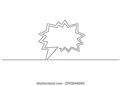 Continuous one line drawing of speech bubble. Single line drawing illustration of bubble frame for text. Balloon dialog speak concept vector art. Doodle line illustration.