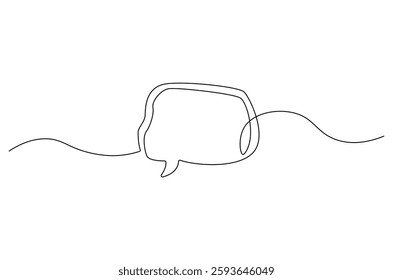 Continuous one line drawing of speech bubble. Single line drawing illustration of bubble frame for text. Balloon dialog speak concept vector art. Doodle line illustration.