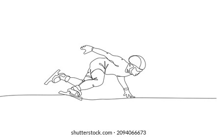 Dibujo continuo de una línea del atleta de patinaje rápido.  Deporte en temporada de invierno.  Ilustración del vector