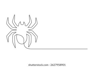 Continuous one line drawing of Spider on its web. Single line drawing illustration of Black spiders. Halloween Spiders concept vector art. Doodle line illustration.