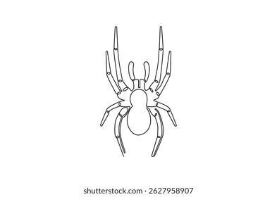 Continuous one line drawing of Spider on its web. Single line drawing illustration of Black spiders. Halloween Spiders concept vector art. Doodle line illustration.