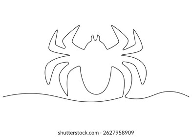 Continuous one line drawing of Spider on its web. Single line drawing illustration of Black spiders. Halloween Spiders concept vector art. Doodle line illustration.