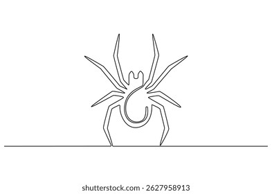 Continuous one line drawing of Spider on its web. Single line drawing illustration of Black spiders. Halloween Spiders concept vector art. Doodle line illustration.