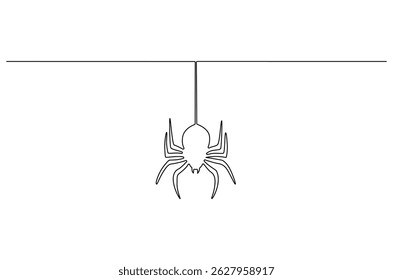 Continuous one line drawing of Spider on its web. Single line drawing illustration of Black spiders. Halloween Spiders concept vector art. Doodle line illustration.