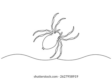 Continuous one line drawing of Spider on its web. Single line drawing illustration of Black spiders. Halloween Spiders concept vector art. Doodle line illustration.