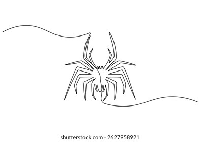 Continuous one line drawing of Spider on its web. Single line drawing illustration of Black spiders. Halloween Spiders concept vector art. Doodle line illustration.