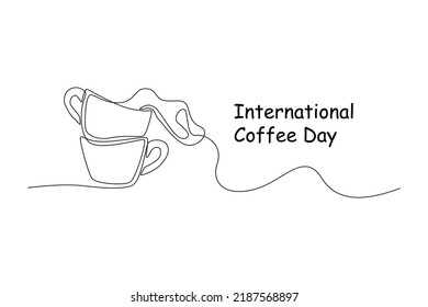 Continuous one line drawing Spill of coffee on a pile of coffee cups. International coffee day concept. Single line draw design vector graphic illustration.