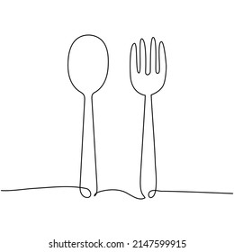 Continuous one line drawing of spoon and fork. Concept for cafe, restaurant, hotel. Vector illustration