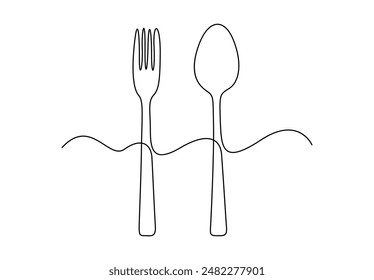 Continuous one line drawing of spoon and fork vector illustration
