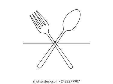 Continuous one line drawing of spoon and fork vector illustration