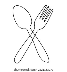 Continuous One Line Drawing. Spoons, Forks, Knives, Tableware. Cooking Equipment Line Art Style for Logo, Business Card, Banner. Black and White Minimalist Vector Illustration