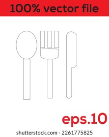 Continuous One Line Drawing. Spoons, Forks, Knife, Eating Utensils. Cooking Utensils Line Art Style for Logos, Business Cards, Banners. Black and White Minimalist Vector illustration