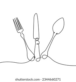 Premium Vector  Continuous one line drawing spoons forks knife eating  utensils cooking utensils line art style