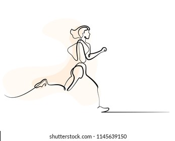 Continuous one line drawing. Sport running woman on white background. Vector illustration.