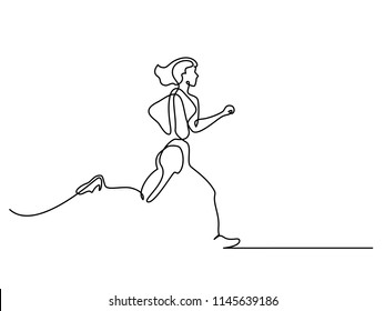 Continuous one line drawing. Sport running woman on white background. Vector illustration.